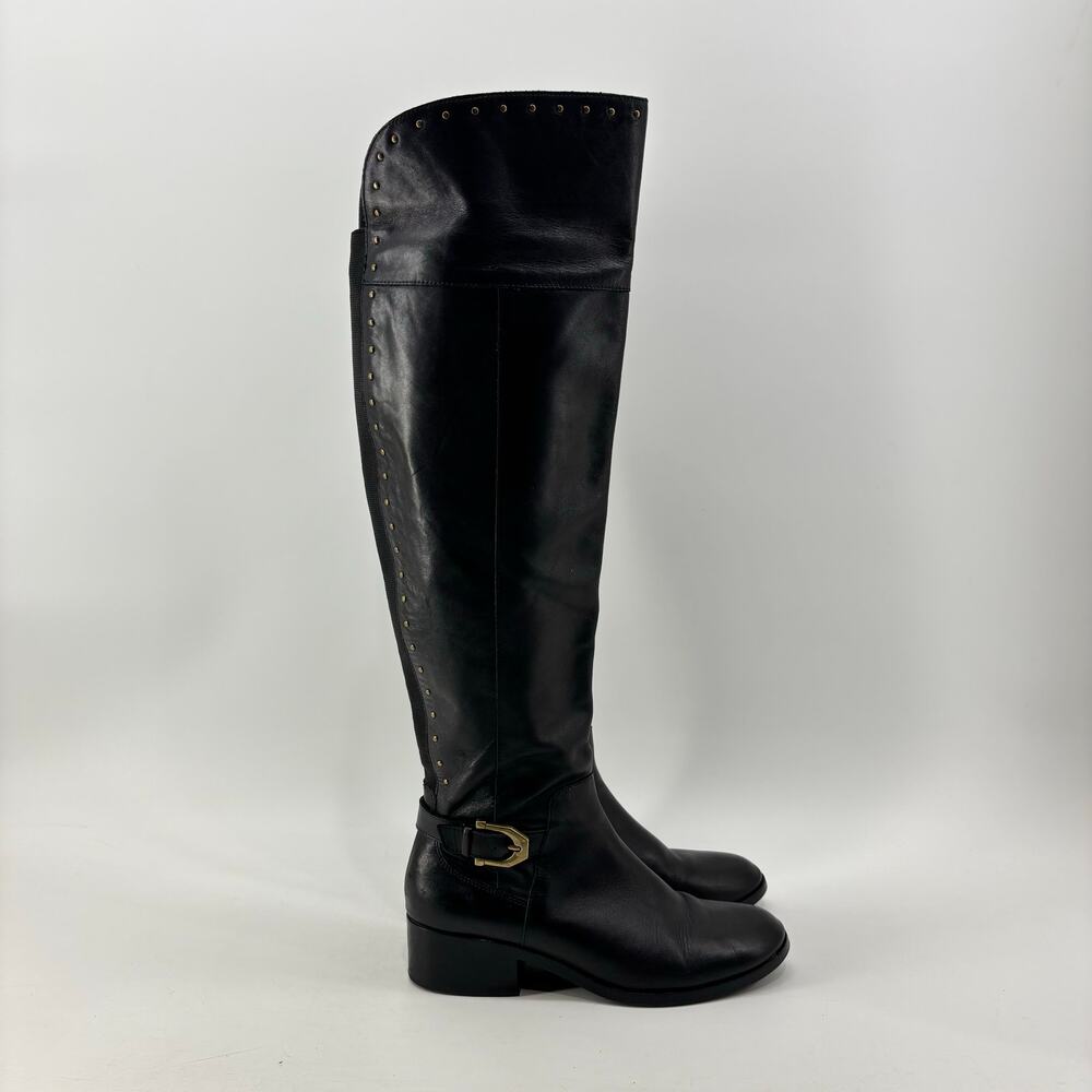 Sam Edelman Black Knee High Rider Boots Size 8.5 Leather Studded - Picture 2 of 14